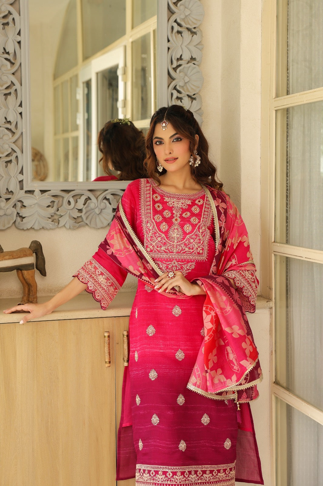 Sunset Blossom Embroidered Suit set