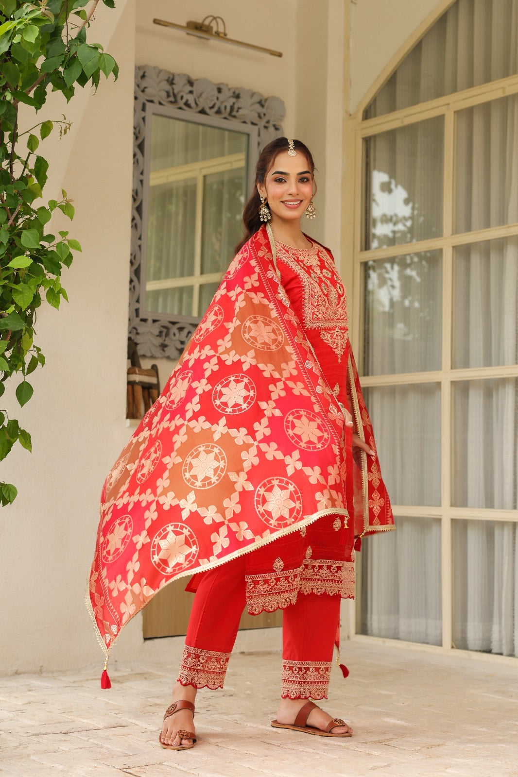 Sunset Blossom Embroidered Suit set