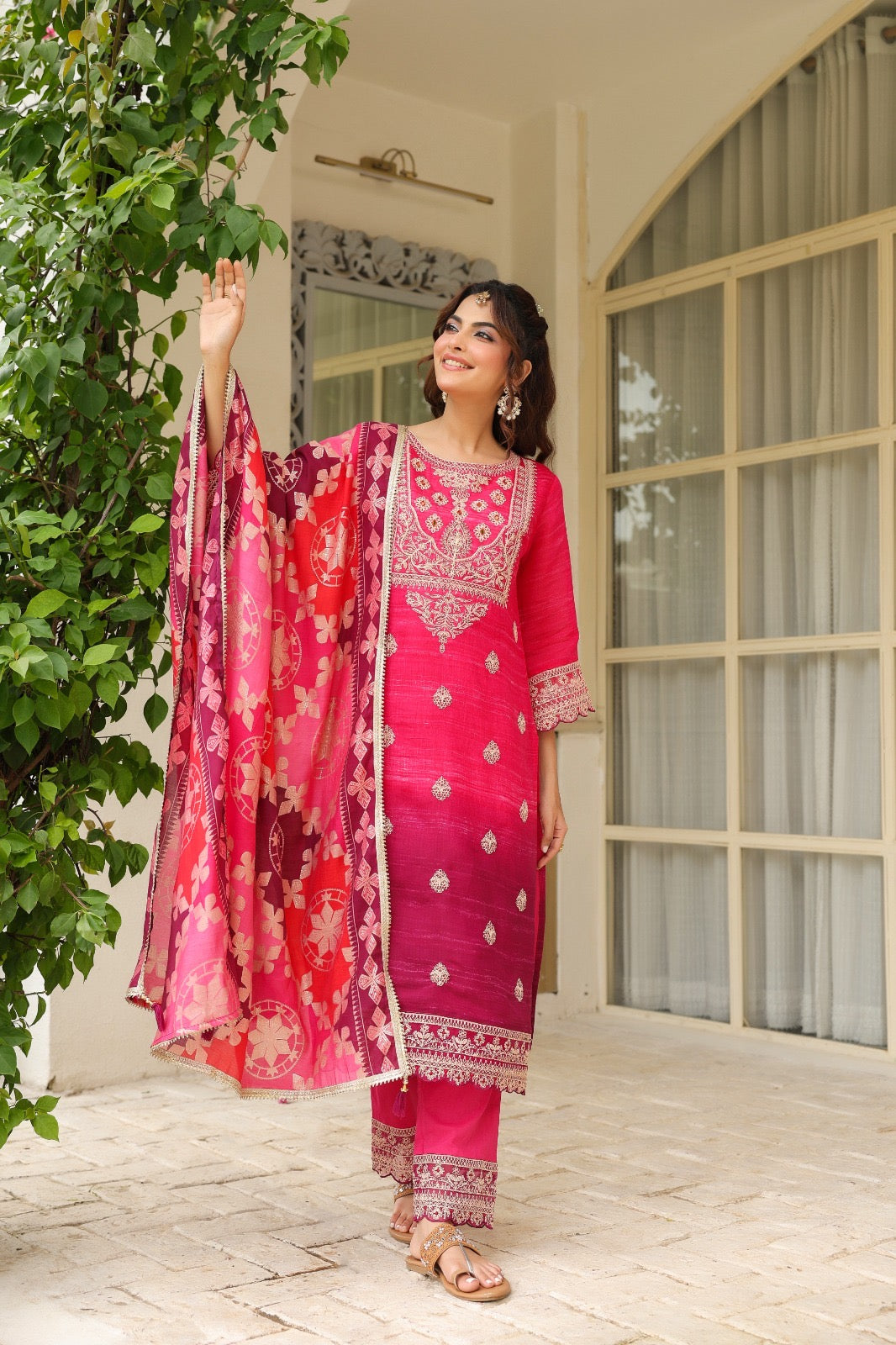 Sunset Blossom Embroidered Suit set