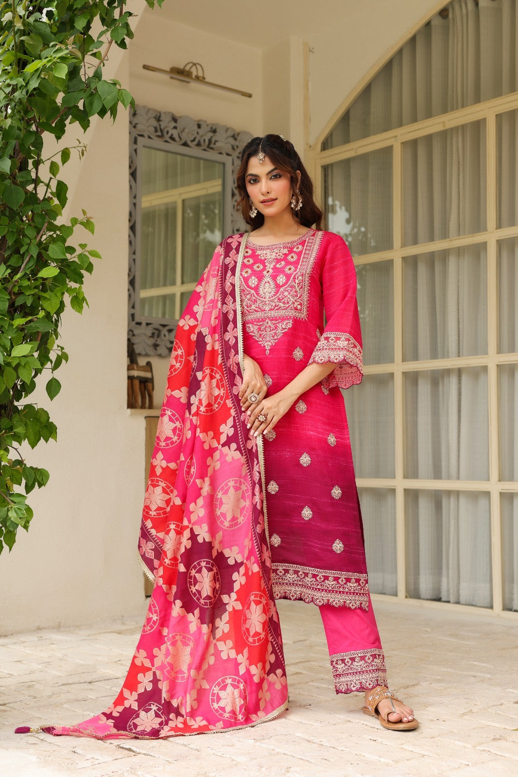 Sunset Blossom Embroidered Suit set