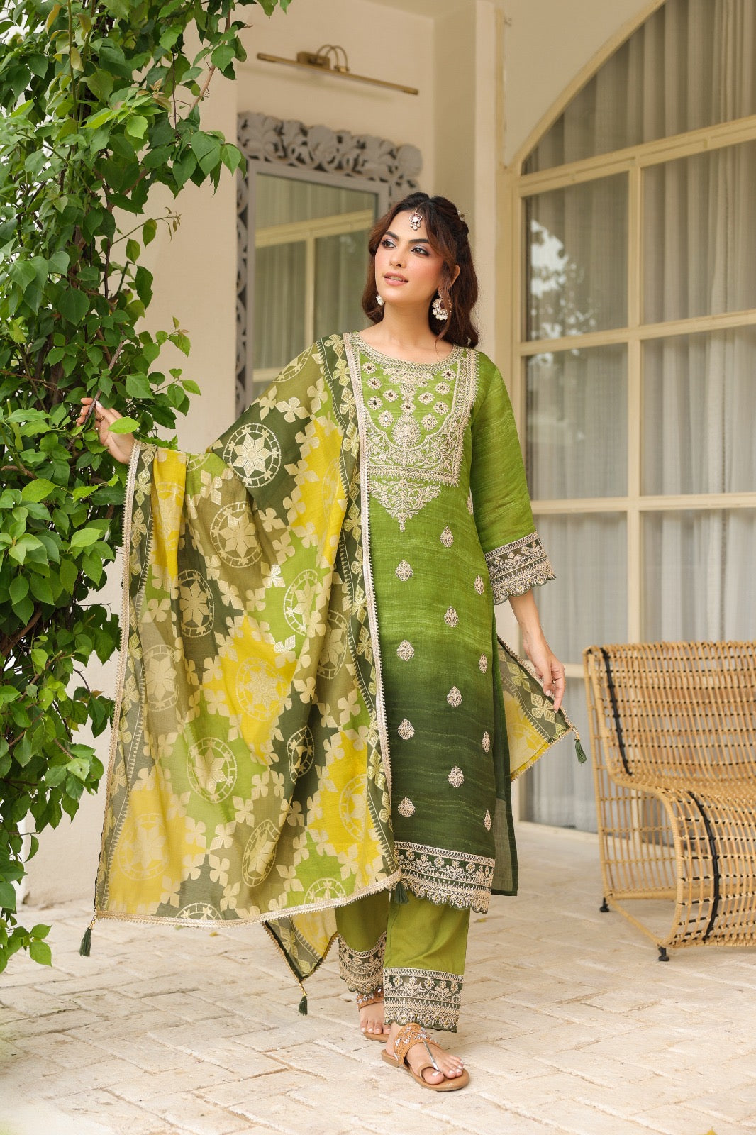 Sunset Blossom Embroidered Suit set