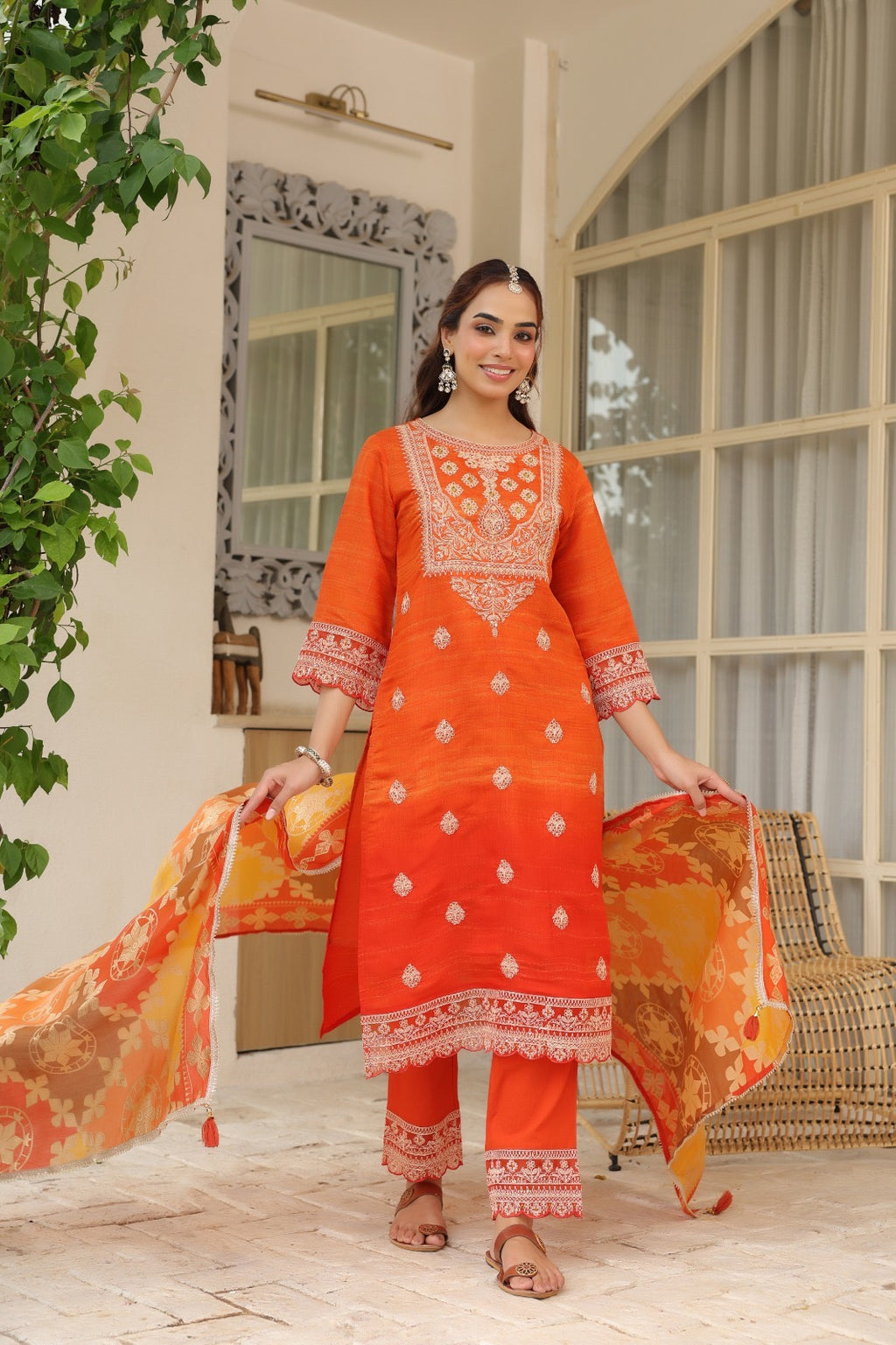 Sunset Blossom Embroidered Suit set