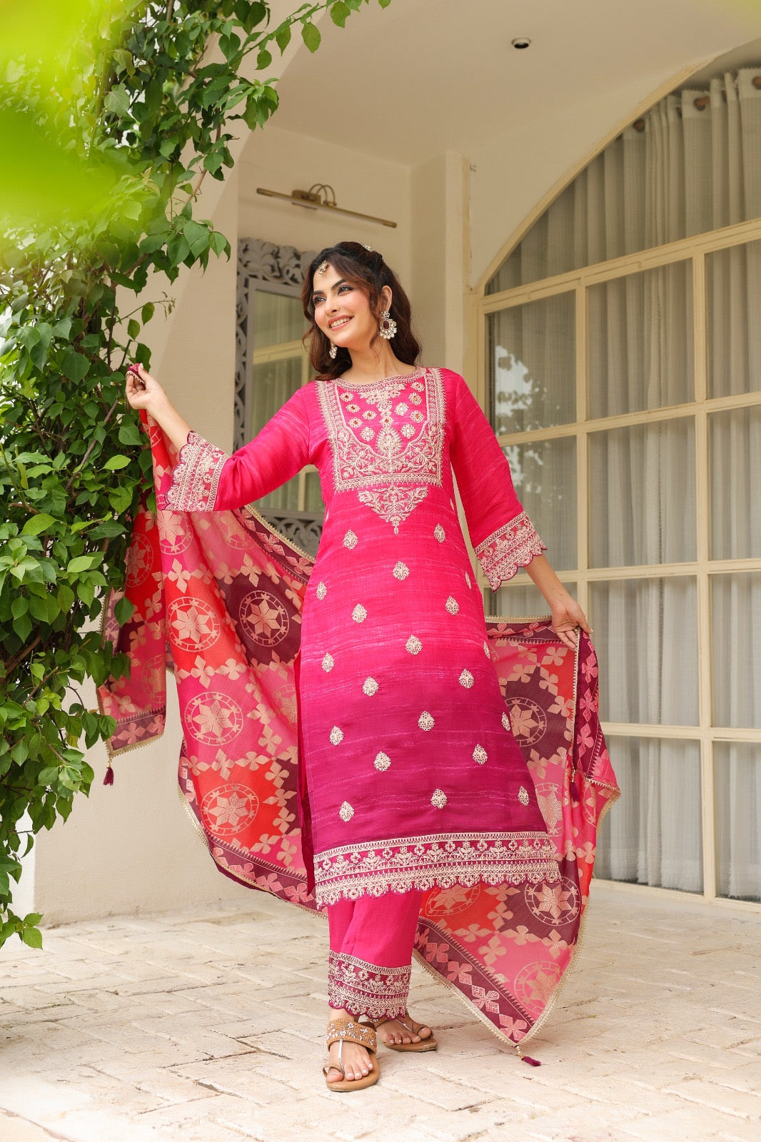 Sunset Blossom Embroidered Suit set