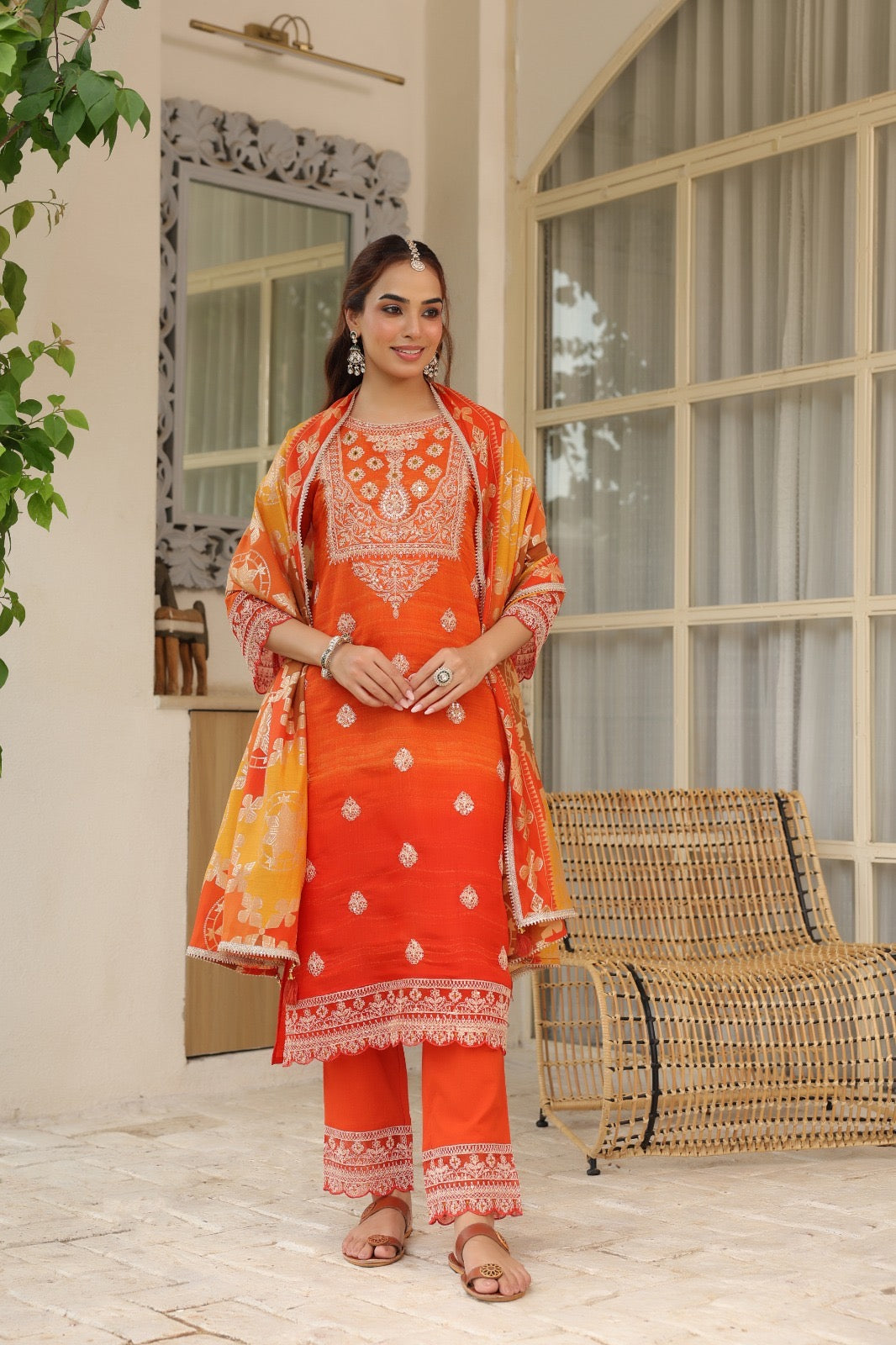 Sunset Blossom Embroidered Suit set